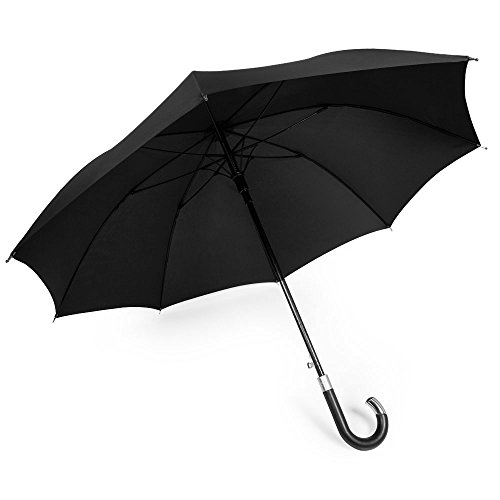 DAVEK ELITE UMBRELLA (Classic Black) - Quality Cane Umbrella with Automatic Open, Strong & Windproof