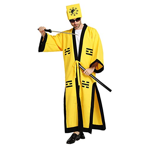 Chinese Ancient Taoist Robe Exorcist Costume Monk Comes Down The Mountain Cosplay Yellow Taoist Uniform Tai Chi Bagua Robe (One Size fit Height 5’5”-6’1', Yellow)