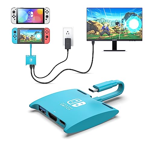 MANMUVIMO Switch Dock Adapter for Nintendo Switch/OLED, Portable TV Dock Charging Station with HDMI USB 3.0 Port and 100W Fast Charging, USB C to HDMI Mini Travel Dock for TV, MacBook, Samsung(Blue)