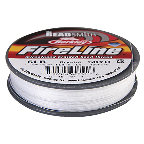 The Beadsmith Fireline by Berkley – Micro-Fused Braided Thread – 6lb. Test, 006”/.15mm Diameter, 50 Yard Spool, Crystal Color – Super Strong Stringing Material for Jewelry Making and Bead Weaving…