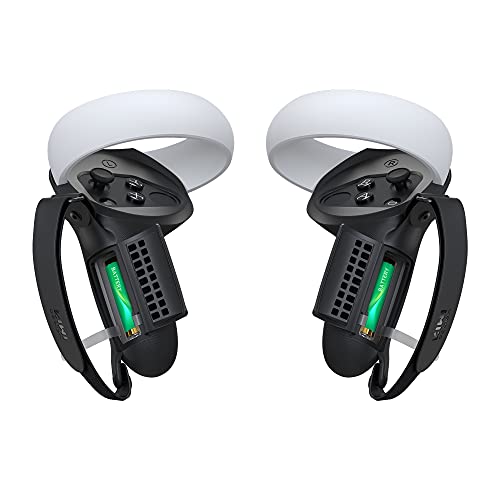 KIWI design Upgraded Controller Grips Cover Compatible with Quest 2 Accessories, with Battery Opening Protector with Knuckle Straps (Black)