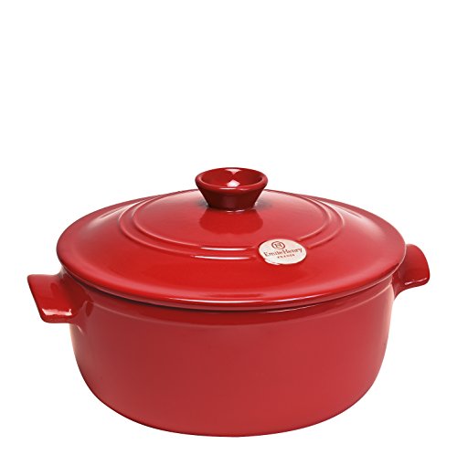 Emile Henry Flame Round Stewpot Dutch Oven, 4.2 Quart, Burgundy
