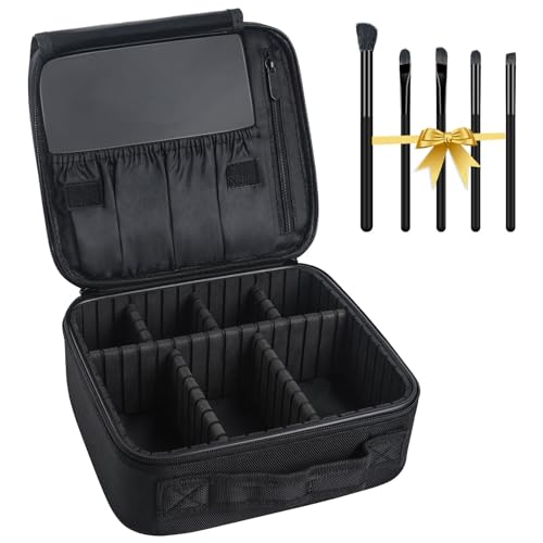 DISEN Makeup Bag Organizer, with Extra 3 Brushes, Adjustable Dividers, Cosmetic Bag Portable Travel Case Waterproof and Durable, for Women