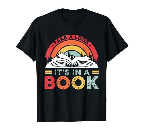 Take A Look It's In A Book Reading Vintage Retro Rainbow T-Shirt