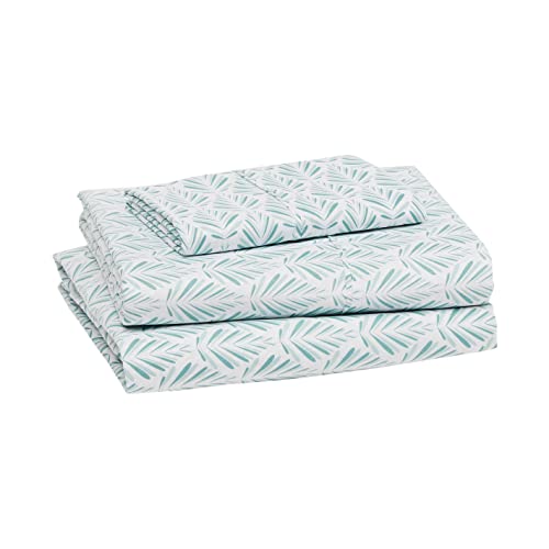 Amazon Basics Lightweight Super Soft Easy Care Microfiber 3 Piece Bed Sheet Set With 14-Inch Deep Pockets, Twin XL, Aqua Fern, Printed