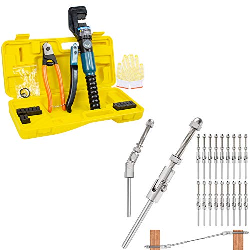 BLIKA 20 Pack Stainless Steel Adjustable Angle Swage Threaded Stud Tension End AND 10 Ton Hydraulic Crimper Tool