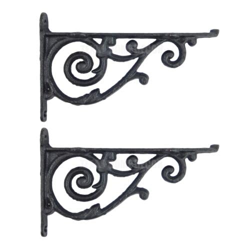 2 Black Vines Shelf Brackets Scrolls Cast Iron Antique Style 7 1/2' Imperfect -26kopi