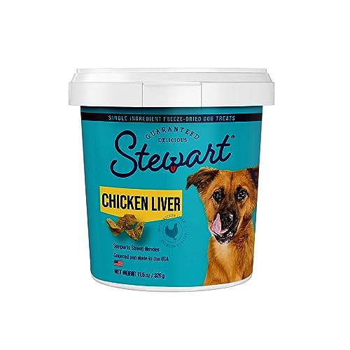 Stewart Freeze Dried Dog Treats, Chicken Liver, Grain Free & Gluten Free, 11.5 Ounce Resealable Tub, Single Ingredient, Made in USA, Dog Training Treats