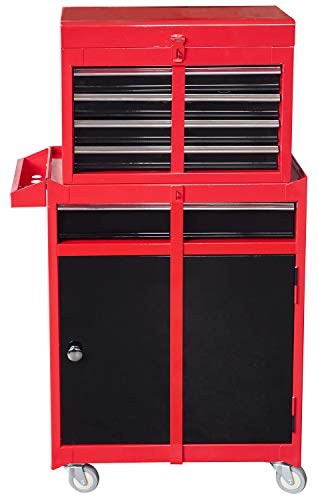 BIG RED ATBT1204R-RB Torin Rolling Garage Workshop Tool Organizer: Detachable 4 Drawer Tool Chest with Large Storage Cabinet and Adjustable Shelf, Red/Black