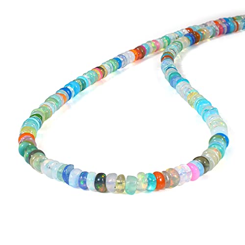 Vatslacreations-Natural Ethiopian Disco Fire Opal 4-5MM Bead Necklace Smooth Rondelle October Birthstone Handmade Jewelry For Gift (45CM)