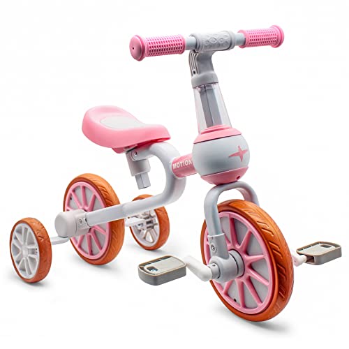 XIAPIA 3 in 1 Kids Tricycles Gift for 2-4 Years Old Boys Girls with Detachable Pedal and Training Wheels，Baby Balance Bike Trikes Riding Toys for Toddler（Adjustable Seat）