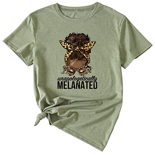 Unapologetically Melanated T-Shirt Womens Casual Short Sleeve Crew Neck Tee Tops Funny Letter Graphic Cute Shirt Green