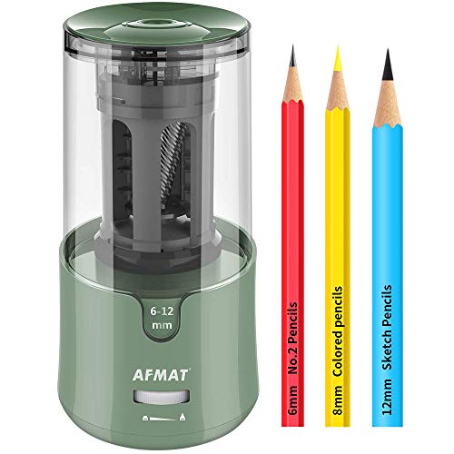 AFMAT Electric Pencil Sharpener, Auto Stop, Super Sharp & Fast, Electric Pencil Sharpener Plug in for 6-12mm No.2/Colored Pencils/Office/Home-Green