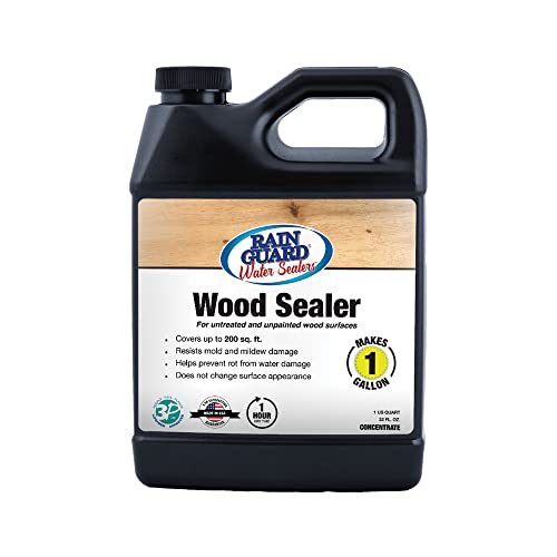 Rain Guard Water Sealers - Wood Sealer - Penetrating Water Repellent Protection for All Porous Wood Surfaces - Water-Based Silane/Siloxane Sealant - Clear Natural Finish - Concentrate Makes 1 Gal