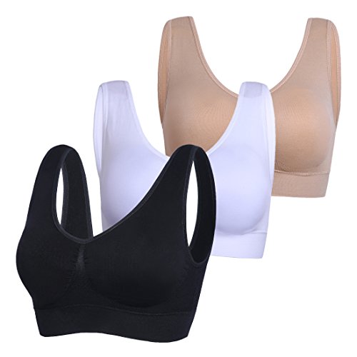 PRETTYWELL Sleep Bra for Women, Comfort Seamless Wireless Stretchy Sports Bra, 3 Pack Yoga Bra, with Removable Pads