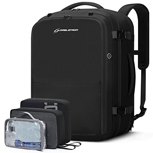 Maelstrom 40-50L Carry on Backpack,Travel Backpack for Men Women,17.3 Inch TSA Flight Approved Laptop Backpack with Hidden Shoe Bag, Expandable Large Computer Business Suitcase Backpacks-Black