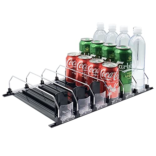 NagTour Drink Organizer for Fridge - Soda Dispenser Display with Smooth and Fast Pusher Glide Width Adjustable (6, 31CM)