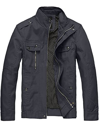 wantdo Men's Casual Jacket Military Jacket Windbreaker Field Jacket Gray M