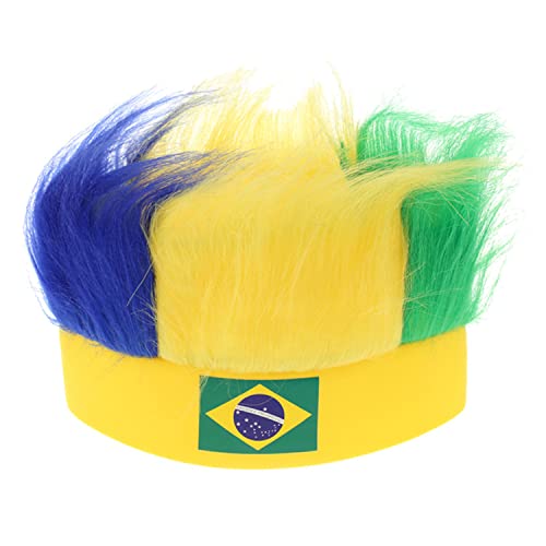 Dzrige Brazilian Fans Wig Props Crazy Brazilian Soccer Cheer Headwear Brazil Football Fans Hat Costume Accessories for Football Match,Festival Events,International Festival