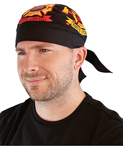 Skull Cap Biker Caps Headwraps Do Rags Doo Rags - Fire Department on Black