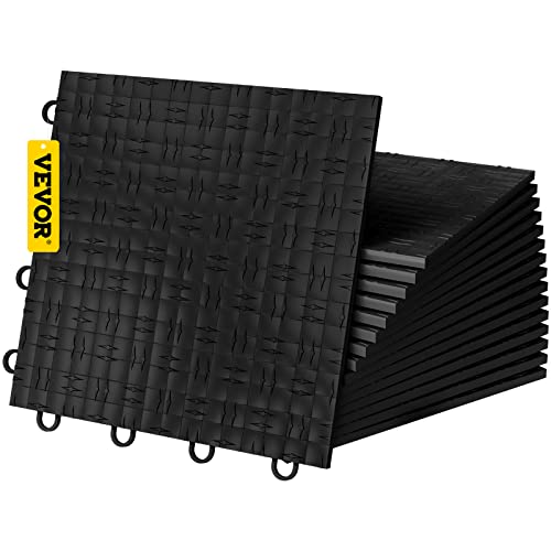 VEVOR Garage Tiles Interlocking, 12'' x 12'', 50 Pack, Black Garage Floor Covering Tiles,Non-Slip Diamond Plate Garage Flooring Tiles