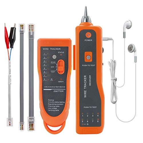 BOOGIIO Wire Tester RJ45 RJ11 Cable Tracker Line Finder Multifunction Wire Tracker Ethernet LAN Network Cat5 Cat6 with Earphone for Cable Collation, Network Maintenance Collation, Telephone Line Test
