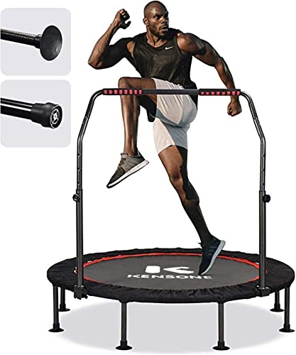 KENSONE 48' Foldable Mini Trampoline, Indoor Trampoline for Kids, Adults Indoor/Garden Workout, Fitness Rebounder with Adjustable Foam Handle, Max Load 450 lbs