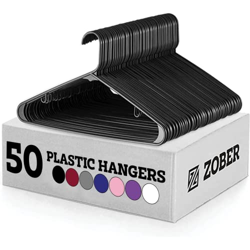 Clothes Hangers - Black, Plastic Hangers 50 Pack for Shirts, Dresses, and Pants - Durable, Flexible Plastic Clothing Hangers