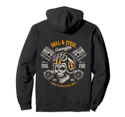 Hell And Steel Biker Skull Motorcycle Men's Pullover Hoodie