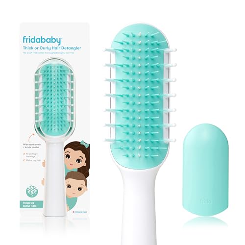 Frida Baby Thick or Curly Hair Detangler Brush for Kids, Toddler Hairbrush Detangles Knots Without Tears or Breakage, Comb Teeth and Bristle Design, White/Blue ,1 Count