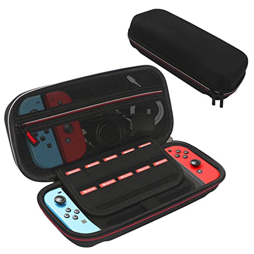 Simfree Carry Case Compatible with Nintendo Switch and New Switch OLED,Nintendo Switch Accessories,6in1 Portable Protective Cover,Travel Storage Bag with 30 Game Cartridge for Nintendo Switch(Black)