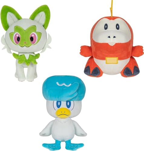 Pokémon Paldea First Partner Plush 3 Pack - 8-Inch Plush of Fuecoco, Quaxly, and Sprigatito