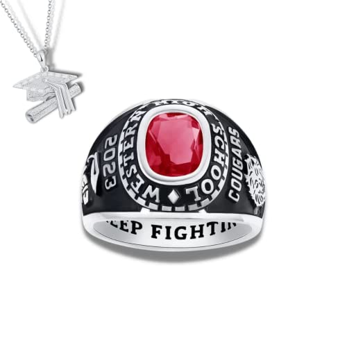 PJM Customized Sterling Silver or 10 KT Gold Men's High School and College Class Ring – Men's Ultimate Collection - Mementos Jewelry (Sterling Silver Platinum)