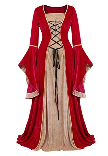 Red Medieval Dress for Women Renaissance Dress Queen Gown Medieval Princess Dress Velvet M