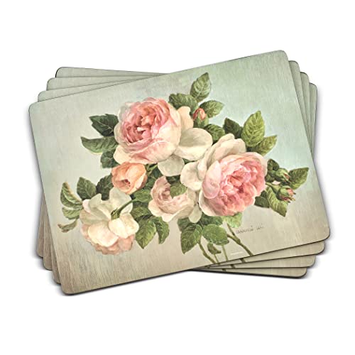 Pimpernel Antique Roses Collection Placemats | Set of 4 | Heat Resistant Mats | Cork-Backed Board | Hard Placemat Set for Dining Table | Measures 15.7” x 11.7”