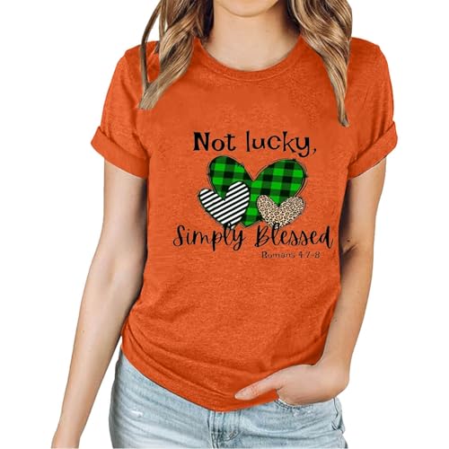HGps8w Womens St. Patrick's Day Tops Green Shamrock Print Casual Short Sleeve Crewneck Irish T-Shirt Cute Lucky Clover Blouse