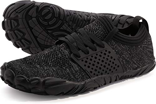 WHITIN Men's Minimalist Barefoot Trail Running Shoes Five Fingers Size 10 Wide Toe Box Workout Fitness Zero Drop Training FiveFingers Black Grey 43