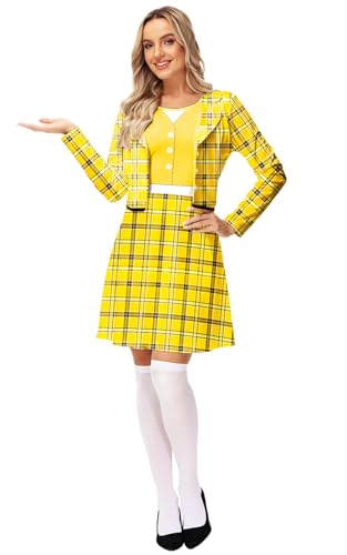 Remimi Cher Horowitz Costume Clueless Dresses for Women Long Sleeve Sweat Cosplay Party Dress M