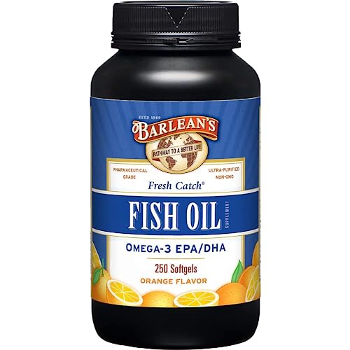 Barlean's Fish Oil Omega 3 Supplement, EPA & DHA Fatty Acid Softgels for Joint, Brain, & Heart Health, 1000mg Orange Flavored Fish Oil Pills, 250 Count