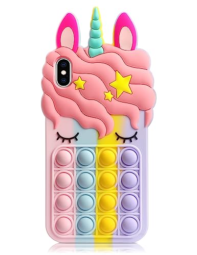 WOLLONY Phone Case for iPhone Xs iPhone X Case Kawaii Cartoon Cases Soft Silicone Case for Girls Kids Women Cute Fun Protective Shockproof Bumper Pop Phone Cover for iPhone X/XS 5.8 inch Rainbow