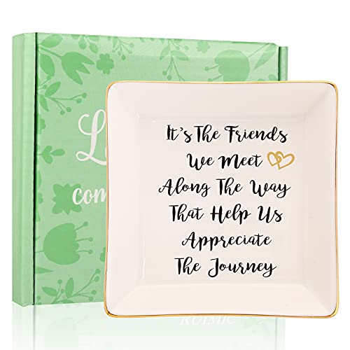 RUIMIC Going Away Graduation Birthday Gifts for Friends Coworkers-Ceramic Ring Trinket Dish, Jewelry Tray - Far Apart Long Distance Gifts for Bestie - Miss You Thank You Gifts for Her