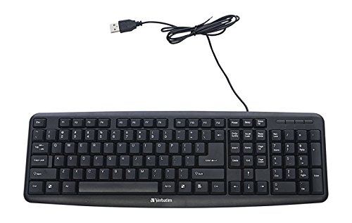 Verbatim Slimline Wired Keyboard USB Plug-and-Play Numeric Keypad Adjustable Tilt Legs Corded Full-Size Computer Keyboard Compatible with PC, Laptop - Frustration Free Packaging Black 99201
