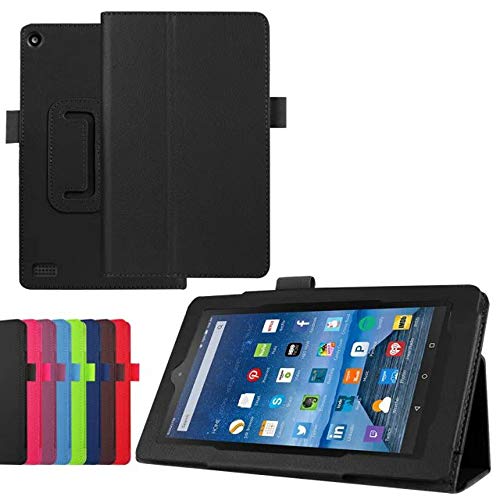 Luxury Folio Stand PU Leather Case Cover For Amazon Kindle New Fire 7 2019 2017 SR043KL 2015 HD7 SV98LN 7' (5th 7th 9th Generation, 2015 2017 2019 Release) (Black)