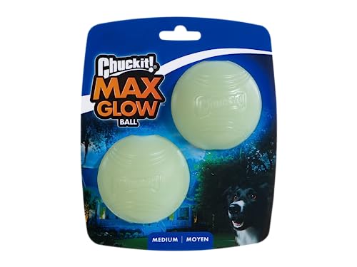 Chuckit! Max Glow Ball Dog Toy, Medium (2.5 Inch Diameter) for Dogs 20-60 Lbs, Pack Of 2