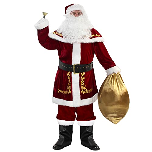 ABALAGU Men's Deluxe Santa Suit 12PCS Christmas Adult Santa Claus Costume (XXX-Large)