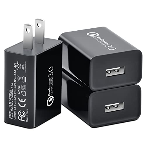 [3-Pack] Quick Charge 3.0, FONKEN 18W 3A USB Wall Charger QC 2.0/3.0 Adapter Fast Charger Block Compatible for Wireless Charger, iPhone iPad, Samsung S10/S9/S8/Note 9/8, LG G5, HTC 10 (Black)