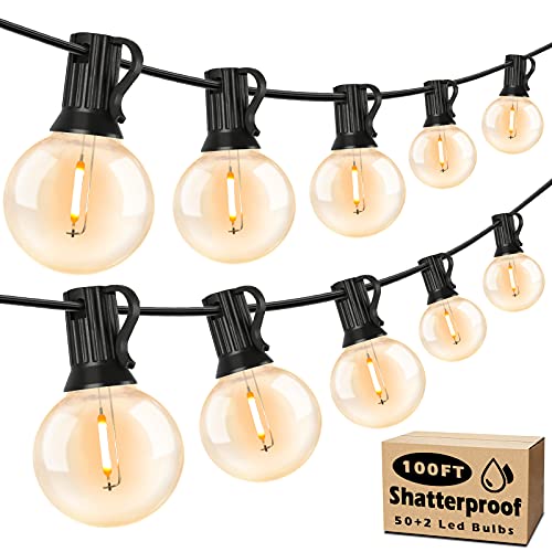 Brightever 100ft Outdoor G40 LED Globe String Lights Dimmable Waterproof Shatterproof Light Strings with 52 Bulbs Connectable Commercial Hanging Lights for Patio House Backyard Balcony
