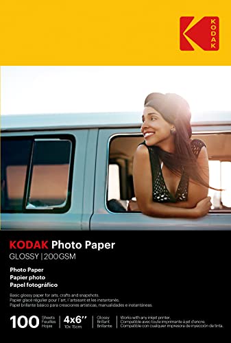KODAK Photo Paper Gloss 4 X 6, 100 count, 52lb-200 g/m 2-8.5MIL (41180-1743327)