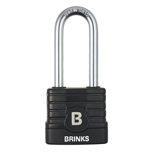 BRINKS - 44mm Commercial Laminated Steel Weather Resistant Padlock with 2 3/8” Shackle - TPE Wrapped and Hardened Boron Steel Shackle