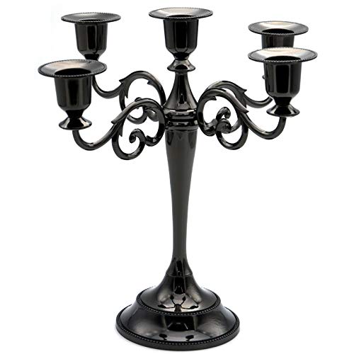 5-Candle Metal Candelabra Candlestick Holders 10.6 inch Tall Candle Holder Wedding Event Candelabra Candle Stand (Black Candelabra)